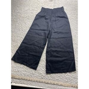 Anthropologie The Somerset Sz S Black Linen Pull-On Wide Leg Pants Elastic Waist